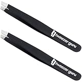 Tweezer Guru Tweezers for Women Facial Hair & Men – Precision Slant-Pointed Eyebrow Tweezer for Ingrown Hair, Blackhead & Splinter Removal (2 Black)