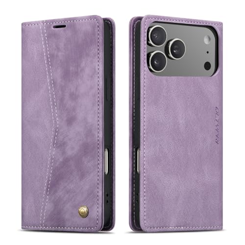 Coque iPhone 17 Pro portefeuille en cuir PU vintage violet avec fentes pour cartes