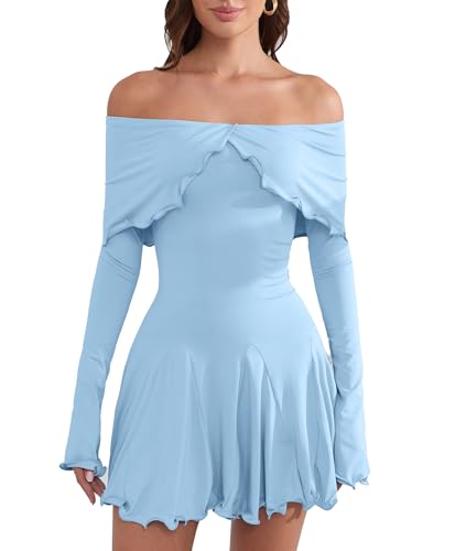 Image of Off The Shoulder Dresses for Women Long Slv Ruffle Bodycon Graduation Dress