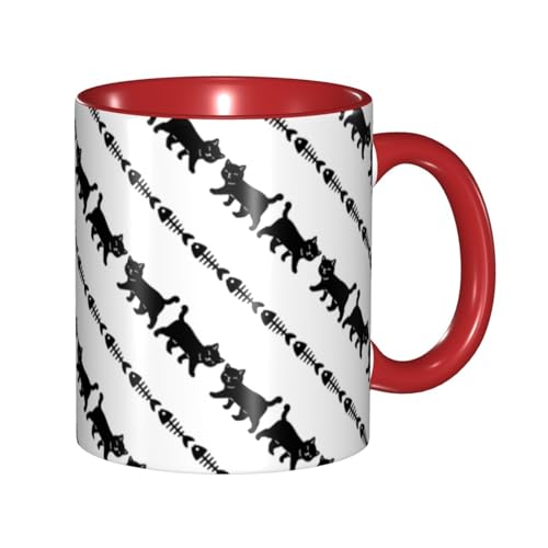 マグカップ 黒猫 猫柄 ネコ 魚の骨 コーヒーカップ 330ml 陶器 食器 おしゃれ 男女兼用 ミルクコップ コーヒー ティー オフィス 家庭用 誕生日 贈り物