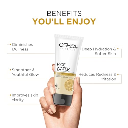 Image of Oshea Herbals Rice Water Brightening Foaming Cleanser for Women & Men | Removes Impurities, Boosts Hydration & Brightens Skin | Enriched with Niacinamide & Aloe Vera | All Skin Types - 100 ml