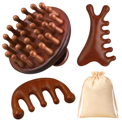 ProSuites 3 Pcs Wooden Head Scalp Massager Comb Head Massage Tool for Relaxation Hair Gua Sha Comb
