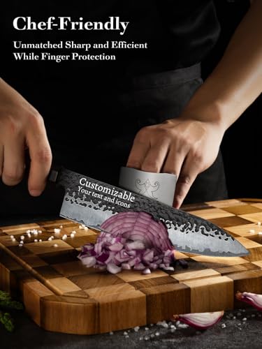Image of FAMCUTE 8'' Engraved Custom Japanese Knife, Hand-Forged Chef Knife with 5-Layer 9CR18MOV Steel and Non-Slip Rosewood Handle Kitchen Knife, Christmas Gift for People Who Love to Cook in Sandalwood Box