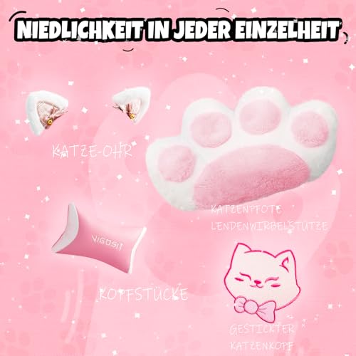 Vigosit Lindo Silla Gaming con Pata de Gato Cojín Lumbar y Orejas de Gato Silla Ergonómica para Gamer con Reposapiés Silla de Juego Ajustable para Niñas Adolescentes Niños Rosa - imagen 4