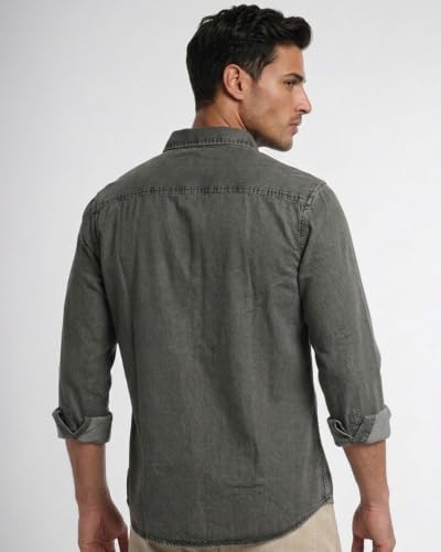 Image of Amazon Brand - INKAST Men Washed Cotton Twill Denim Casual Button Down Shirt | Full Sleeves | Regular Fit | Stylish Summer - Everyday Wear