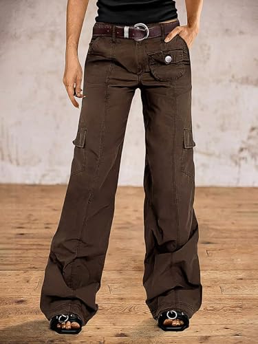 Flamingals Women Mid Rise Straight Leg Pants Solid Stitch Detail Flap Pocket Without Belt Casual Comfort3