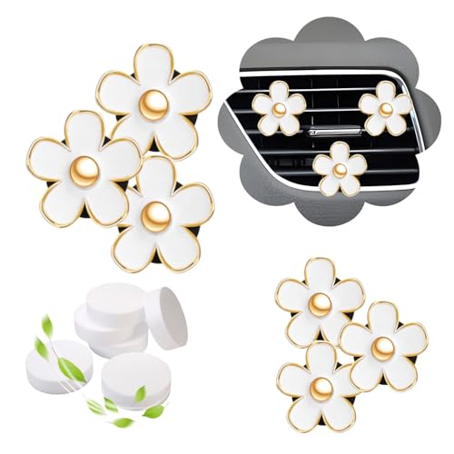 NBTEPEM 6 PCS Daisy Flower Air Vent Clip Car Decoration Accessories Air Conditioning Outlet Clip Car Air Freshener Clip Charm Car Interior Decor(3 cm 3.3 cm White)