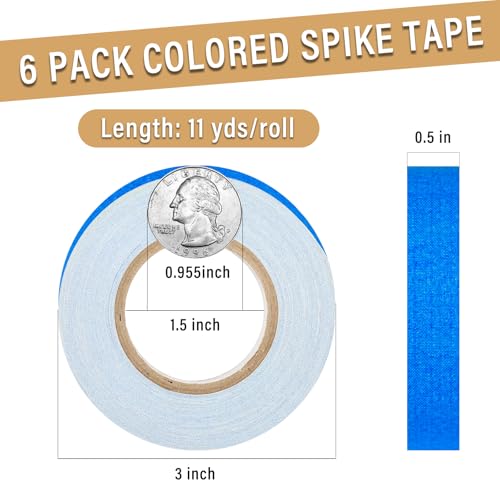Image of GEYYANG Spike Tape, 6-Pack Colored Gaffers Tape 1 /2 inch x 11 Yards, Black Light UV Reactive, Multipurpose Neon Fluorescent Tape for Stage Marking, Party and Art Crafts