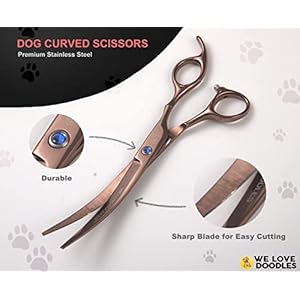 Dog Grooming Scissors Kit – Best Tools For Goldendoodles, Poodles & Doodles – Straight, Curved & Thinning Shears – Golden Doodle Grooming Kit – Professional Grade Steel, 4 Pc Set [We Love Doodles]