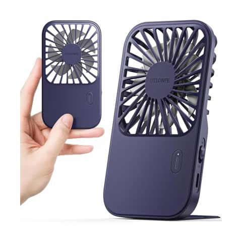 Otlonpe Rechargeable Mini Portable Handheld Fan, Small Personal Battery Powered Handheld Portable Fans for Hand Held Desktop Travel, Foldable Stand, Slim Cordless, Wrist Strap, 3-Speed (Blue) Cover