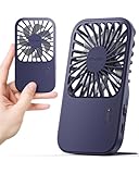 Otlonpe Rechargeable Mini Portable Handheld Fan, Small Personal Battery Powered Handheld Portable Fans for Hand Held Desktop Travel, Foldable Stand, Slim Cordless, Wrist Strap, 3-Speed (Blue)
