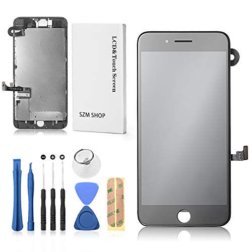 SZM iPhone7 plus タッチパネル 修理交換用フロントパネルセット フロントガラスデジタイザ LCD 液晶パネルセット (スピーカー +フロントカメラ付き)ホームボタン付きません(7plus黒)