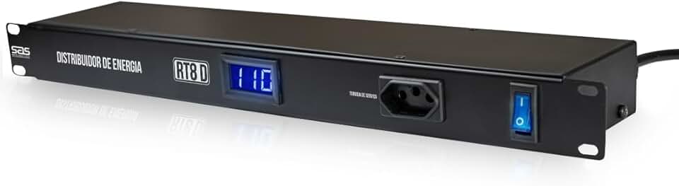 Régua Distribuidor De Energia Santo Ângelo Rack RT8D Com Display Digital