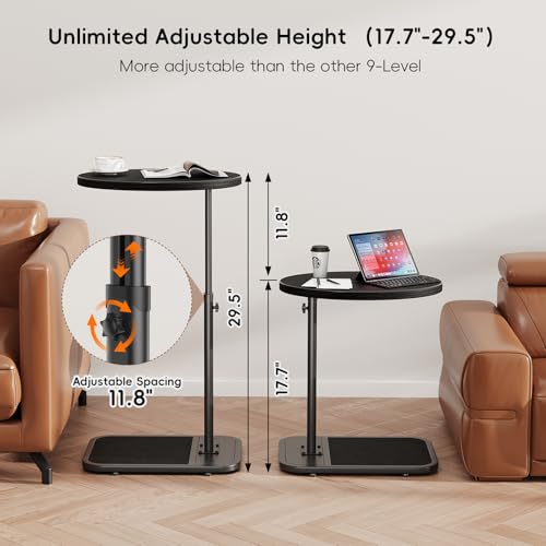 Image of TV Tray Table with Infinite Adjustable Height - C-Shaped Sofa End Side Table for Snack Laptop Desk Small Spaces (Black)