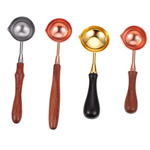 HOMSFOU 4個点 蜂蜜?シーリングスプーン 木製ハンドル付き 融解用スプーン 消しハンドル シーリングスタンプ用ツール