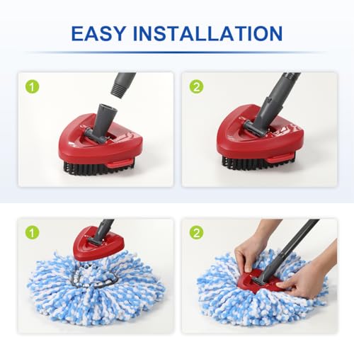 LANMU Spin Mop Replacement Head Microfiber Refill and Base Scrub Brush Compatible with O Cedar RinseClean 2-Tank System Spin Mop - Thumbnail 5