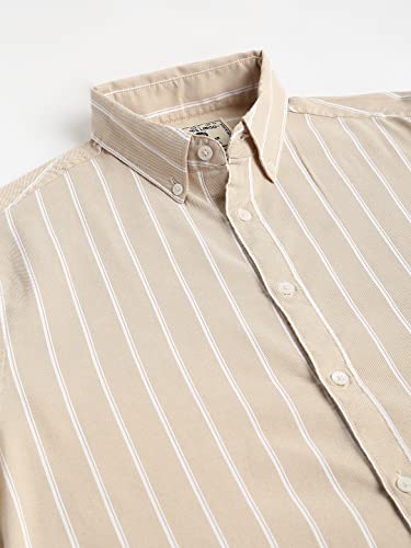 Image of Dennis Lingo Men's Striped Slim Fit Oxford Cotton Casual Shirt with Button Down Collar & Full Sleeves