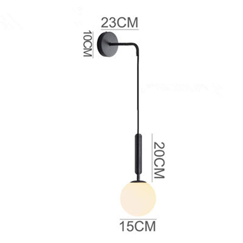 Estilo Nórdico Aplique Moderno E27 Vidrio Lámparas De Pared para Sala De Estar Dormitorio Lámpara De Noche Interior Colgante Accesorio De Iluminación De Pared,Black+MilkyWhite-NeutralLight