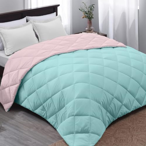 Image of AYKA Reversible Comforter 220 GSM Microfiber Reversible AC Comforter /Blanket for Winter /Quilt /Duvets for King Size Double Bed Comforter (90 * 100, Aqua & Peach)| TC - 220