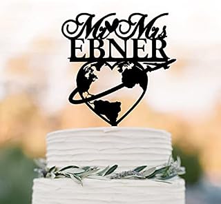 Travel World Map Wedding Cake Topper With Name, World Map Cake Topper, Airplane Mr And Mrs Cake Topper Peronalized Map Silhouette