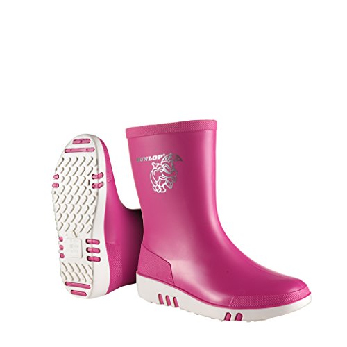 DUNLOP Mini - Unisex Kids Wellington Elephant Pattern Calf High Fashion Rain Boots, Pink/White, Waterproof and Chemical Resistant PVC Wellies for Outdoor and Gardening - EU29, UK11