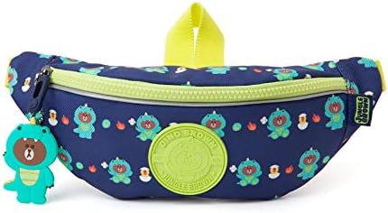 LINE FRIENDS Children Fanny Pack - Dino BROWN Waist Travel Money Bag Hip Sack for Kids, Navy