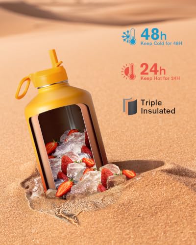 Image of Coolflask 128 oz Gallon Water Bottle Insulated with Straw & 3 Leakproof Lid