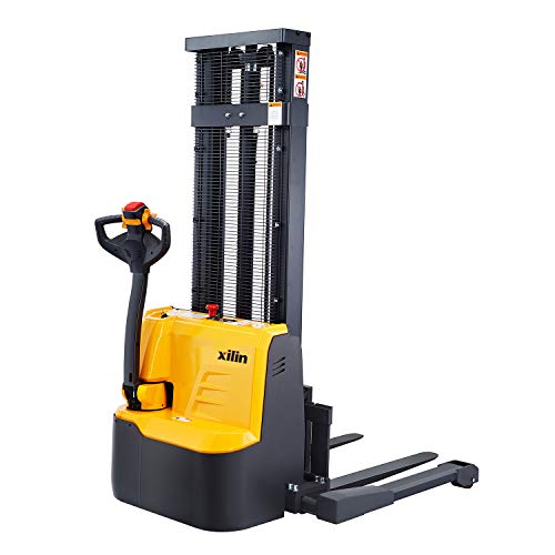 Xilin Full Electric Powered Stacker Material Lift with Straddle Legs 98\" Lifting Height with Adjustable Forks 2200lbs Capacity