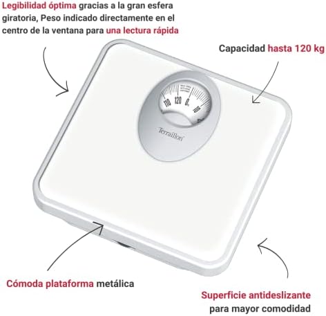 Terraillon Mechaniczna waga osobowa, duża skala, 120 kg, T61, biała
