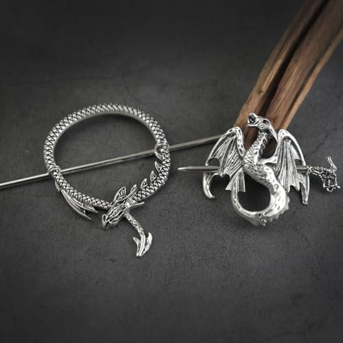 Set 2 piezas pinzas para cabello dragón con acabado plateado miniatura 4