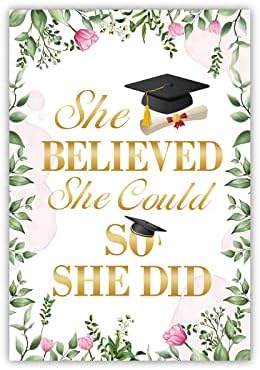 Meltelof SHE Believed She Could So She Did Garden Flag Girls High School College Graduation Porch Outdoor Home Decor Class of 2022 2023 Garden Flag Double Sided 12x18Inch