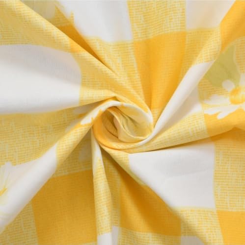 Image of RUMPS Yellow Gingham Floral All Around Elastic (72x78 inches), Farmhouse Style Bedding with 2 Matching Pillow Covers (18x28 inches), Soft Cotton Micro Fabric