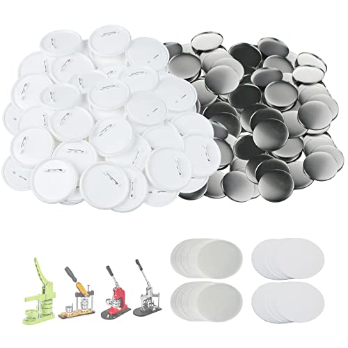 Mostme 100 Sets (400 Pcs Total) 75mm/3 inch Button Maker Supplies Button Supplies Parts for 3 in Buttons Maker Machine Blank Buttons Includes Plastic Pin Back Metal Cover Clear Film&Blank Paper
