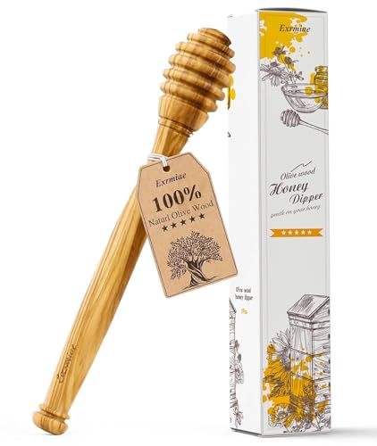Traditional Olive Wood Honey Dipper - Durable & Warp-Resistant, Preserves Honey Purity, 1pcs, 6.3 Inch