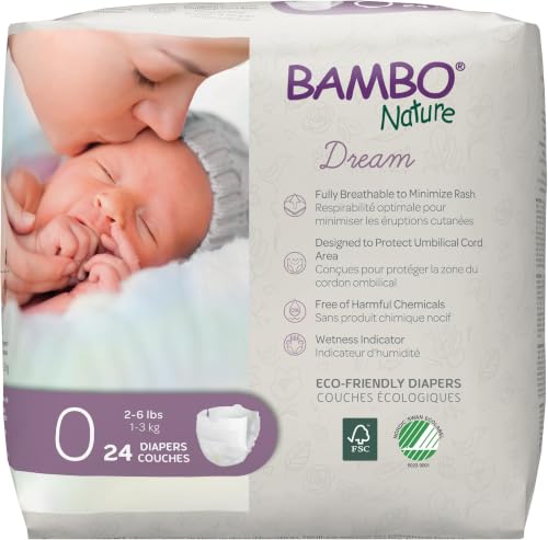 Image of Bambo Nature Diapers, Size 0, 24 Count | Premium | Pack of 5 | Baby