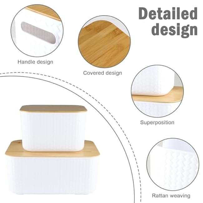 Potato and Onion Storage Bin Set,Vegetable Storage for Onion and Potato Storages Bins,Kitchen Storages Organization with Bamboo Lid&Handle,Produce,Fruit,Bread,Snack,Potatos Basket for Pantry