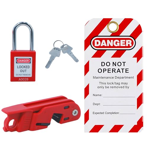 AuRandoo Circuit Breaker Lockout,Breaker Box Lock for 110-240V Electrical Panels - Single/Double Toggle Red Electrical Box Lockout Tagout OSHA Compliant