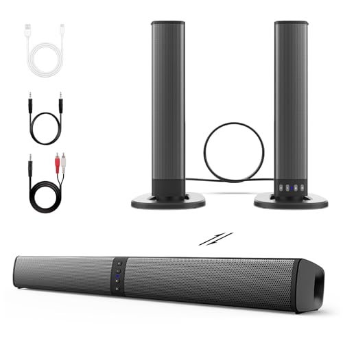 Image of ROXAAN 2 in 1 Detachable Sound Bar for Smart TV, 20W Compact Home Audio Sound Bar for TV, Bluetooth 5.0, 4 Speakers, 75dB Rechargeable Home Theater Sound System, Support USB/AUX/SD/FM/TWS