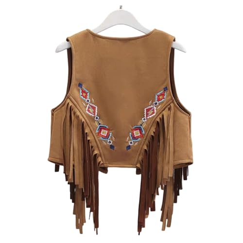 Girl's Open Front Fringe Vest Coat Tassel Vest Jacket Cowgirl Sleeveless Crop Vest Ethnic Cardigan2