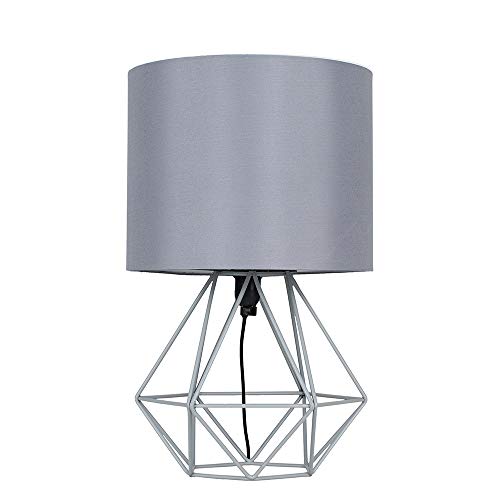 MiniSun Modern Grey Metal Basket Cage Bed Side Table Lamp with a Grey Fabric Shade - Complete with a 4w LED Golfball Bulb [3000K Warm White]