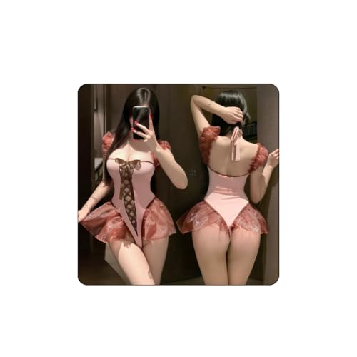 [SEXYTINE] ドレス フランス風 セクシー ランジェリー コスプレ いちごカラー 純欲 オールインワン 過激 変態 誘惑 ベビードール 深いVネック 透け透け 胸を露出する 中を開ける ミニスカート 人気