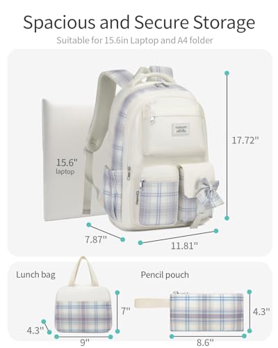 Image of Teen Girl School Backpack with Lunch Box, Cute Bookbag with Laptop Compartment for Big Student Women College Mochilas Escolares para Ninas, Beige