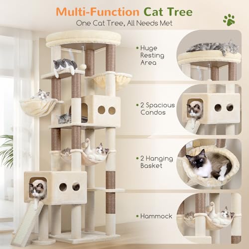 Torre para gatos grande de 81 pulgadas Beige Globlazer miniatura 4