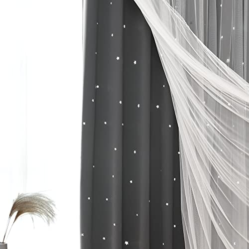 Kinryb Grey 52W X 84L Star Curtains For Bedroom Star Hollow Out Blackout Curtains For Kids Room Decor Double Layer Star Cut Out Window Curtains 2 Panel With Tiebacks 52W X 84L Grey #TOP5