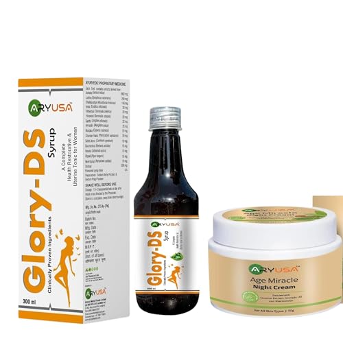Image of Age Miracle Night Cream with Glory-DS Herbal Syrup, Anti-Aging, Skin Tightening, Licorice, Avocado, Almond and Olive Extracts, Cream, 300ml + 50g (Pack of 1)