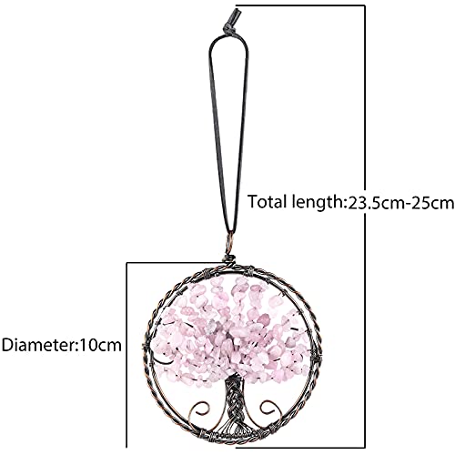 mookaitedecor Rose Quartz Crystal Tree of Life Hanging Ornament Wall Art Decor Gemstone Reiki Stone Gifts for Friends Hallway Stairs Reiki Chakra Stone Home Decor for Good Luck - Image 2