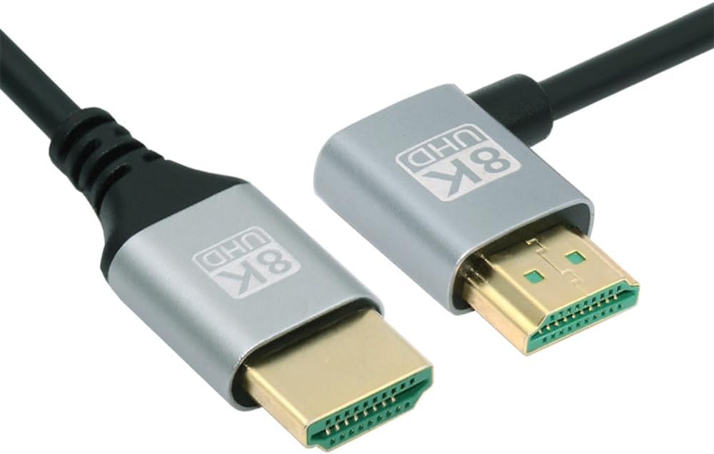 NFHK HDMI 2.1 Ultra Thin HDTV Cable 8K 4K Hyper Super Flexible Slim Cord Right Angled 90 Degree Type-A Male to Male for Computer HDTV 100CM