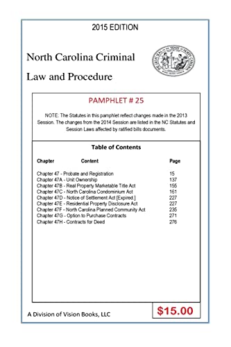 North Carolina Criminal Law and Procedure-Pamphlet 25