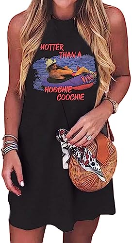 Hotter Than a Hoochie Coochie Mini Dress Women Vintage Country Music Tank Dress Sleeveless Summer Vacation Dress