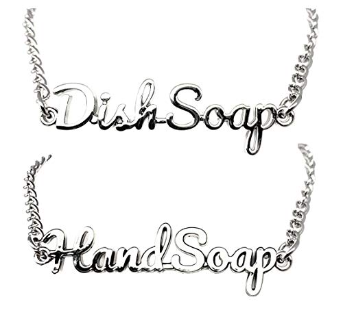 Soap Dispenser Bottle Tags – 2-Piece Silver “Dish Soap” & “Hand Soap” Charms for Pump Bottles, Rust-Resistant Zinc Alloy, Universal Fit for Kitchen & Bathroom